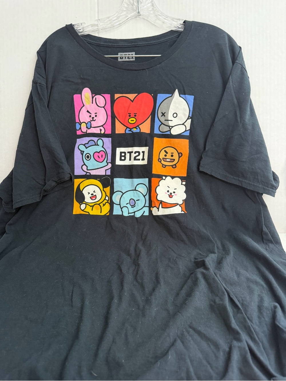 BT21 Black Short Sleeve Graphic Tee with Multicolor Character Panels